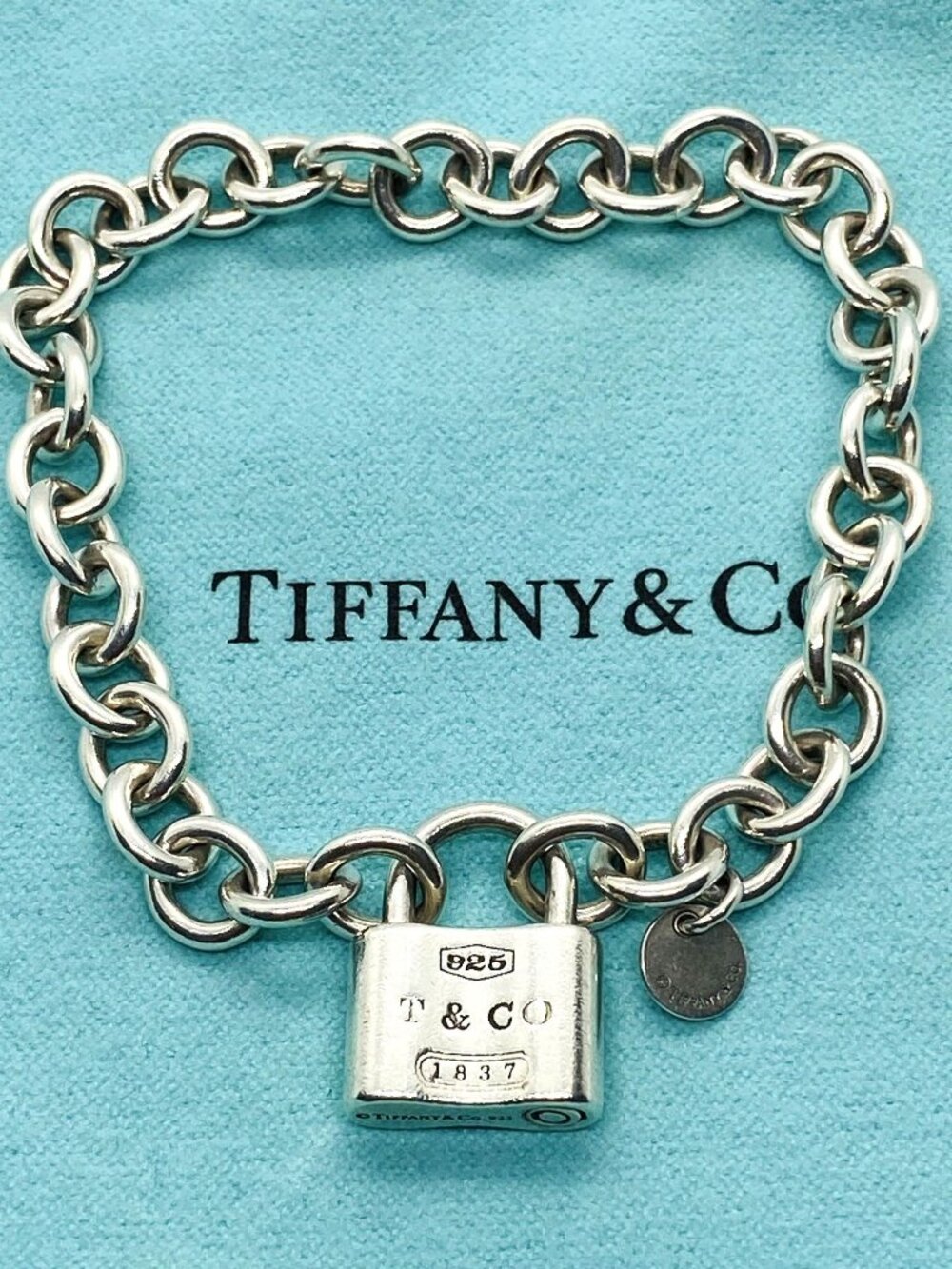 Tiffany & Co Sterling Silver 925 Padlock Bracelet 7.5" Long